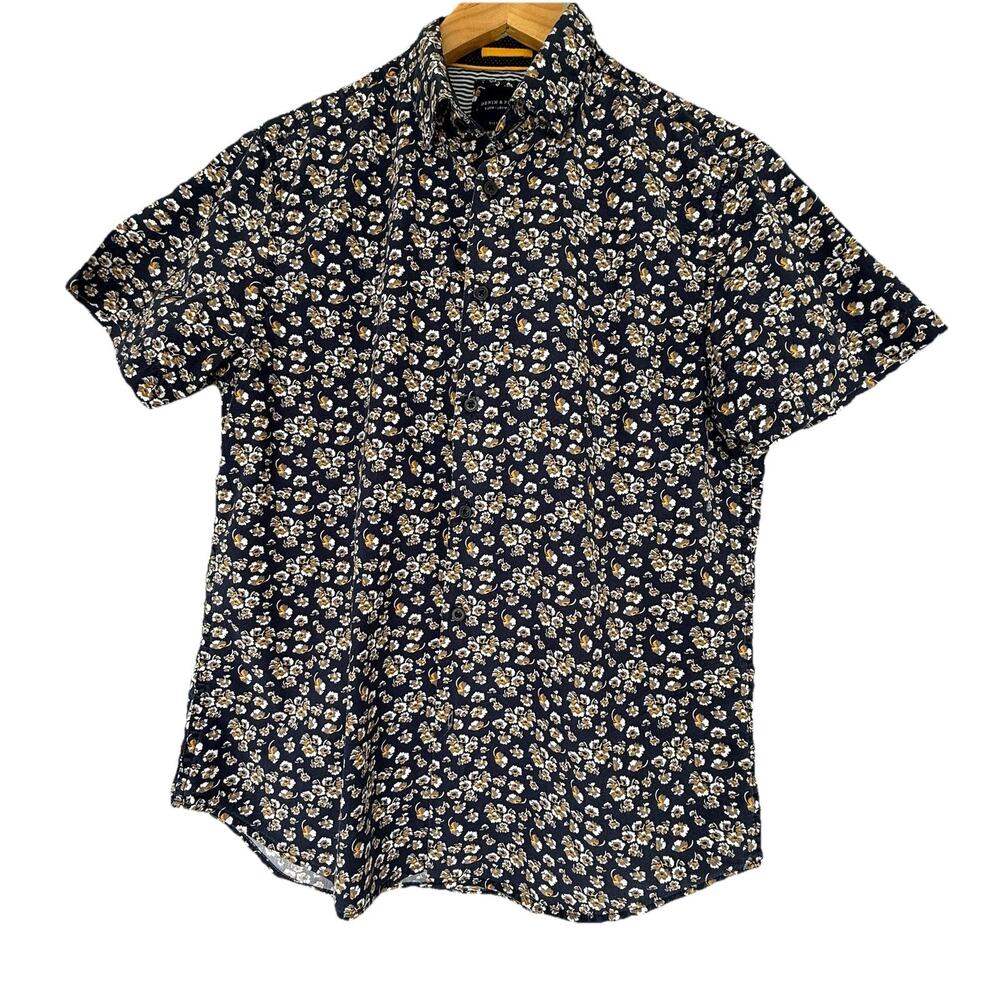 Denim & Flower Ricky Singh Men’s Shirt Sleeve Casual Shirt Navy Floral Size M‎